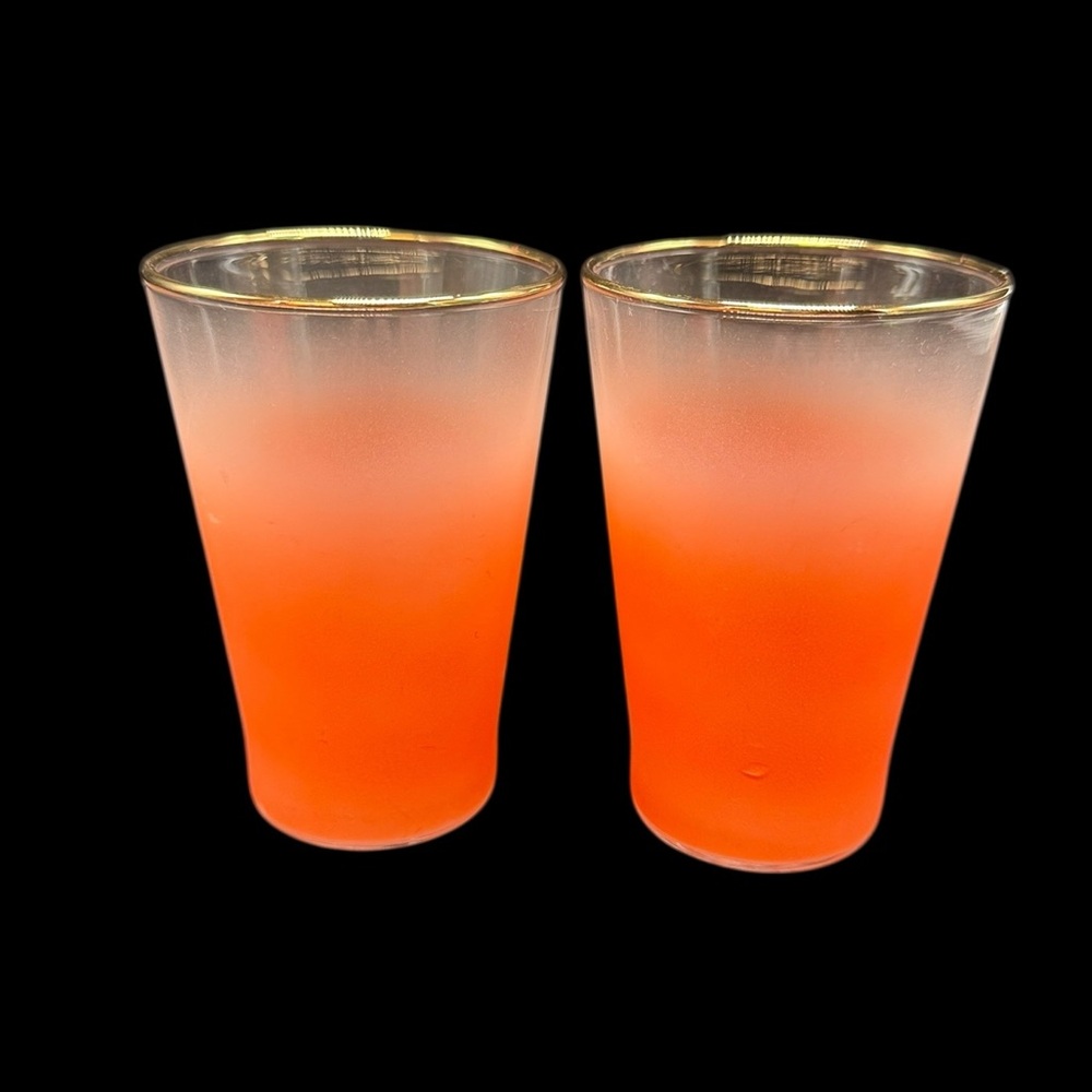 Blendo Vintage Tumblers & Juice Glasses Set of 4 Frosted Orange Gold Rim MCM - Picture 5 of 12
